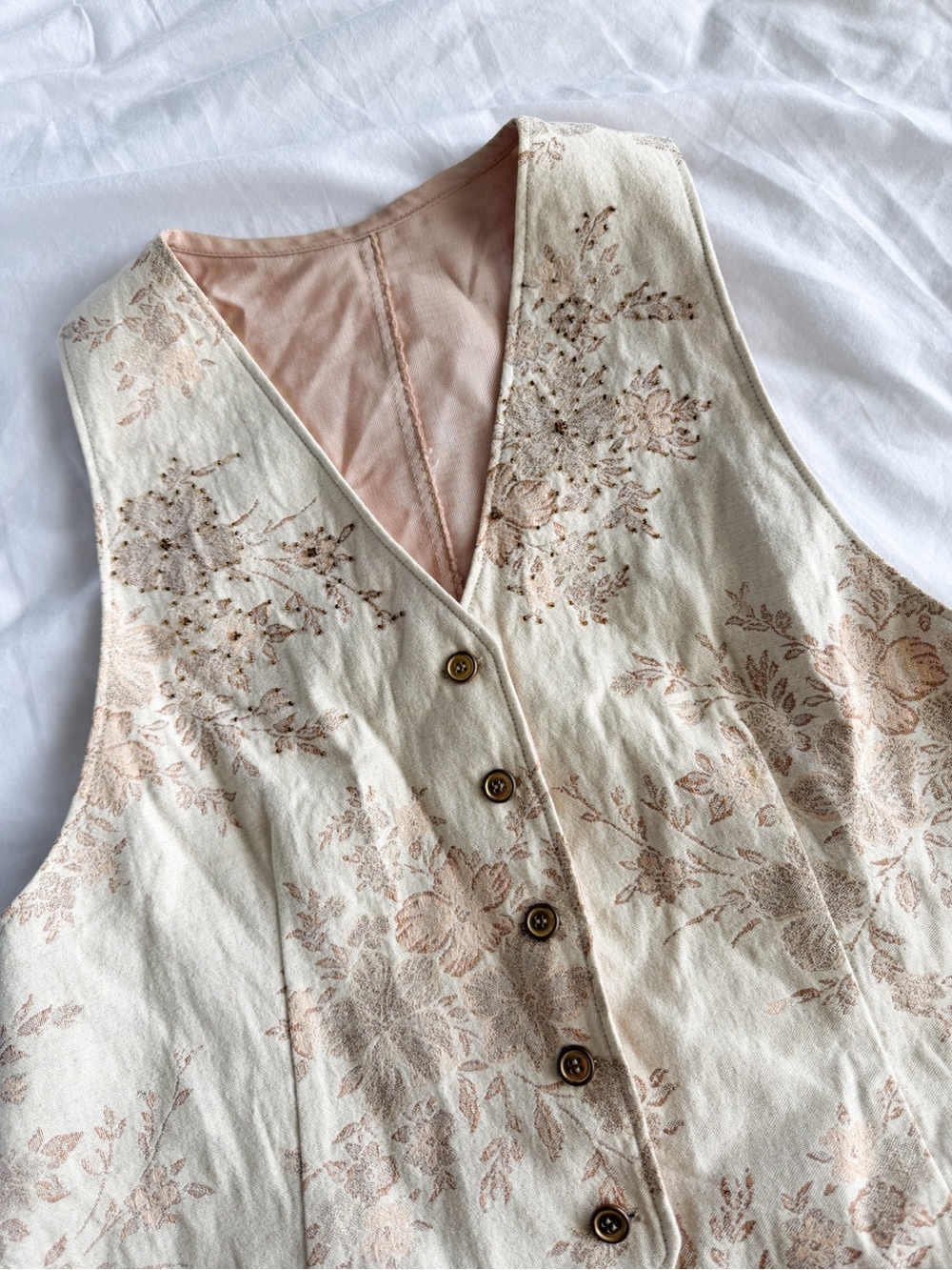 Vintage Floral Cream and Blush Button-Front Vest